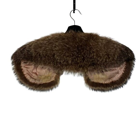 Real Fur Collar Scarf Wrap Shawl Stole Brown Coyote Genuine Winter Vintage - Picture 2 of 14